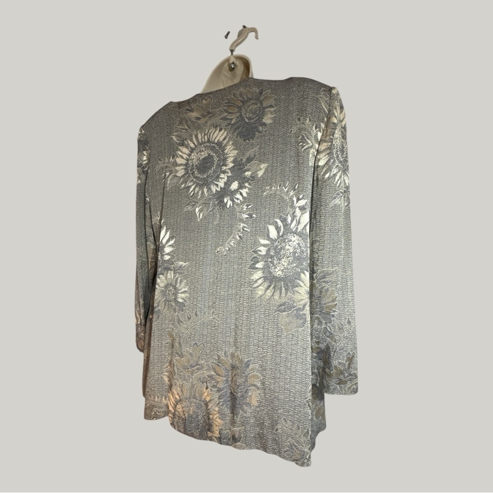 Vintage 2 PC Satin Feel Pants Suit Jacket Vest Combo Pewter Color Floral 10P - Picture 2 of 11
